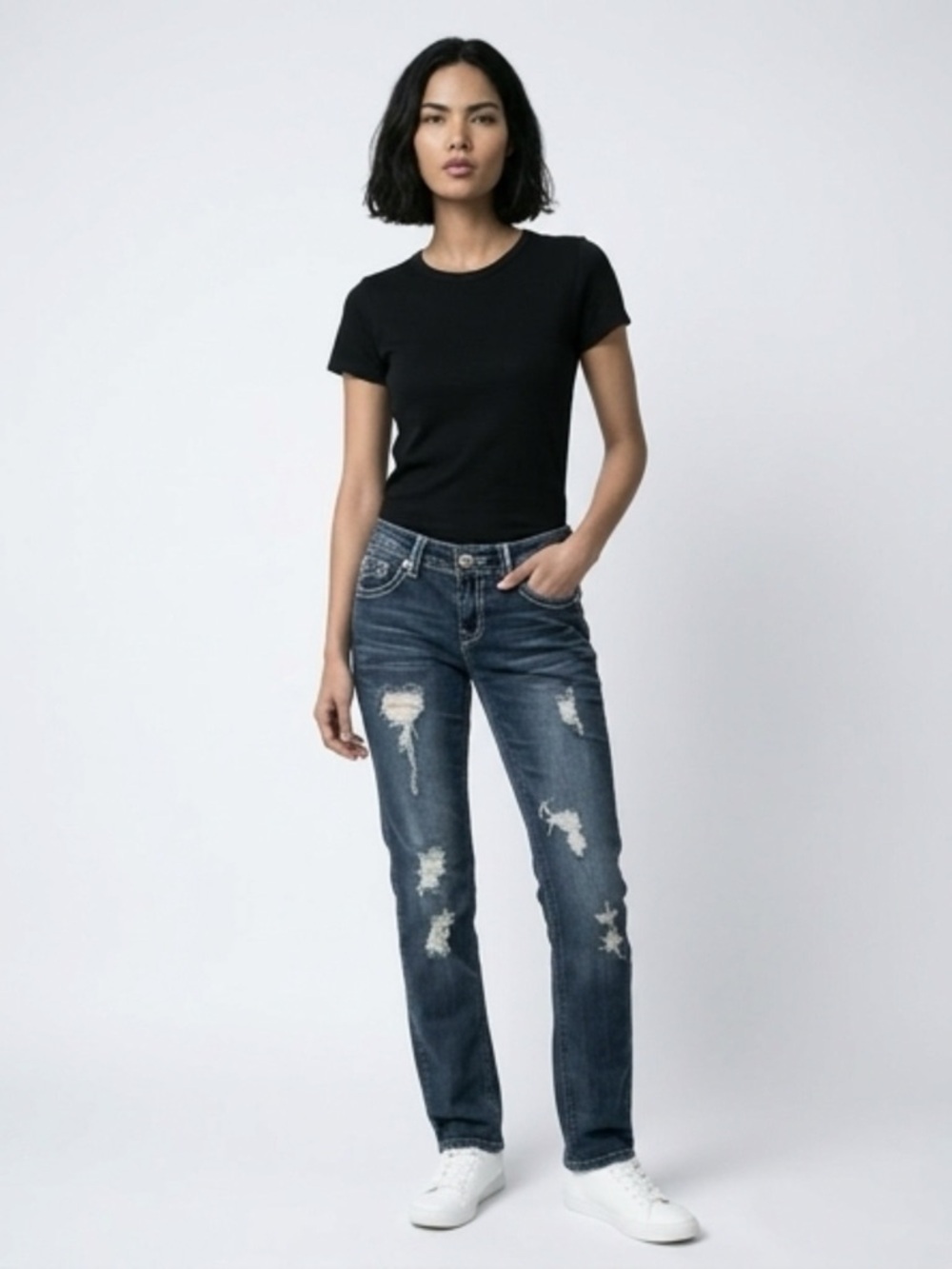 Distressed Reqash Blue Women's Straight-Leg Jeans